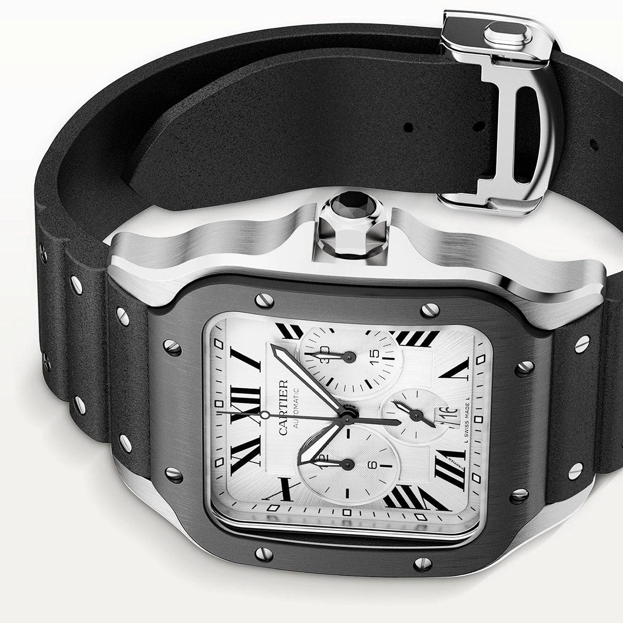 Santos de Cartier XL Chronograph Rubber/Leather Strap Watch - Image 4