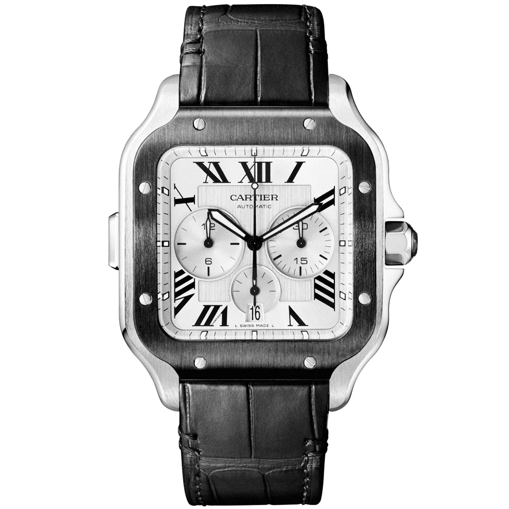 Santos de Cartier XL Chronograph Rubber/Leather Strap Watch - Image 7