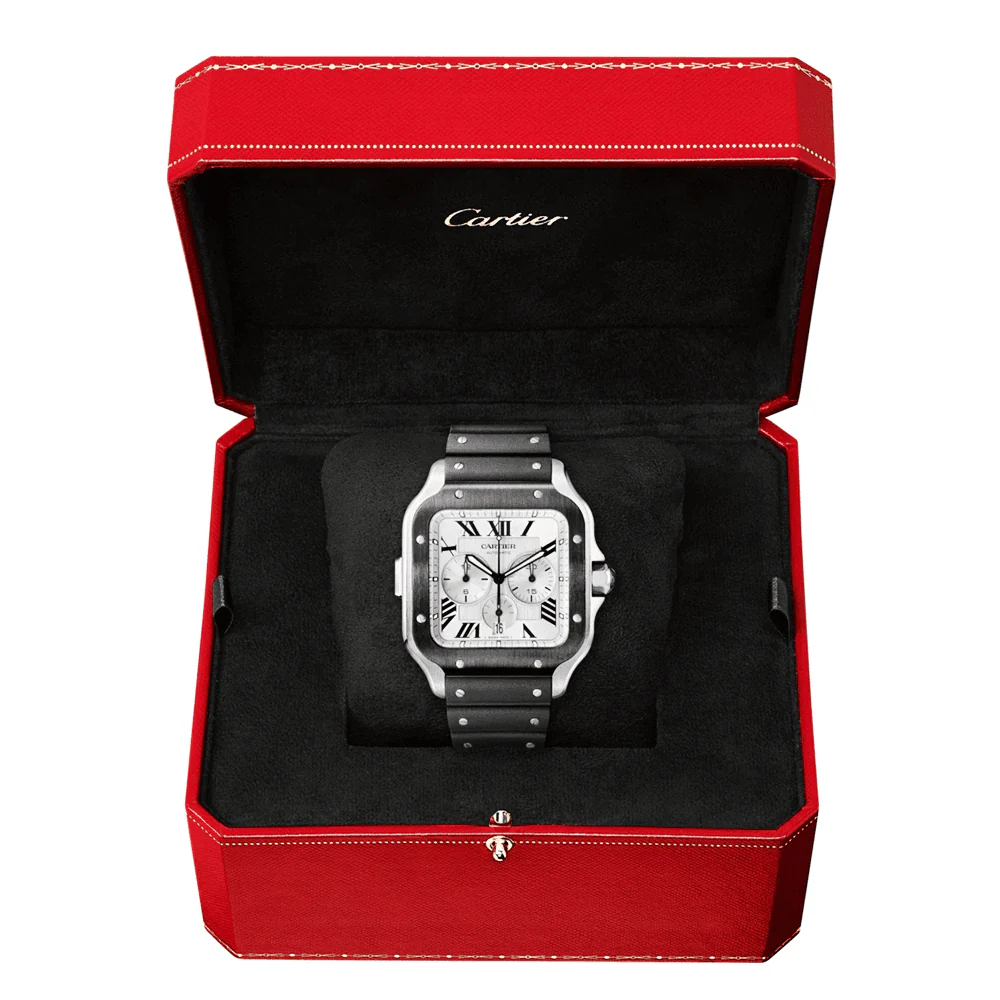 Santos de Cartier XL Chronograph Rubber/Leather Strap Watch - Image 8