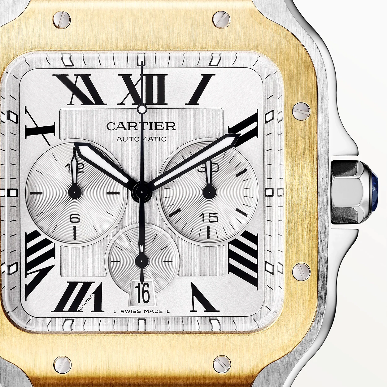 Santos de Cartier XL Chronograph Two-Tone Silver Dial Watch - Image 3