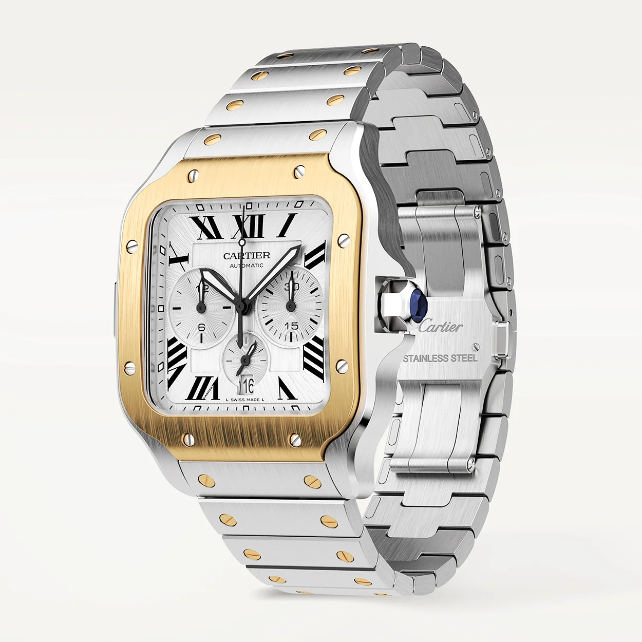 Santos de Cartier XL Chronograph Two-Tone Silver Dial Watch - Image 4