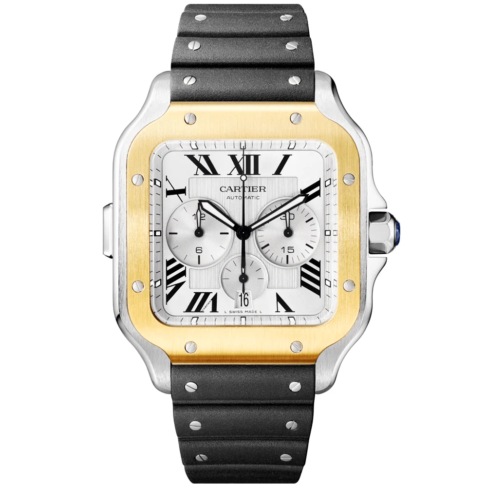 Santos de Cartier XL Chronograph Two-Tone Silver Dial Watch - Image 7