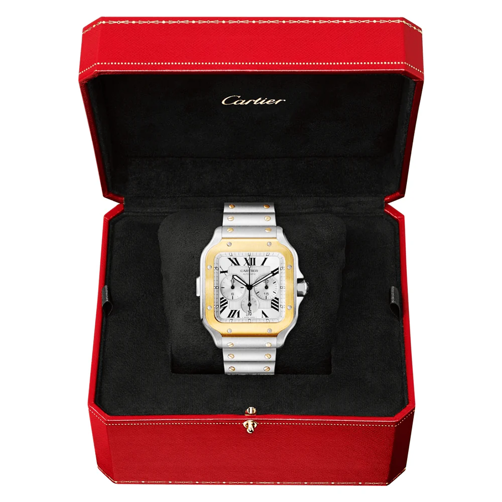 Santos de Cartier XL Chronograph Two-Tone Silver Dial Watch - Image 8