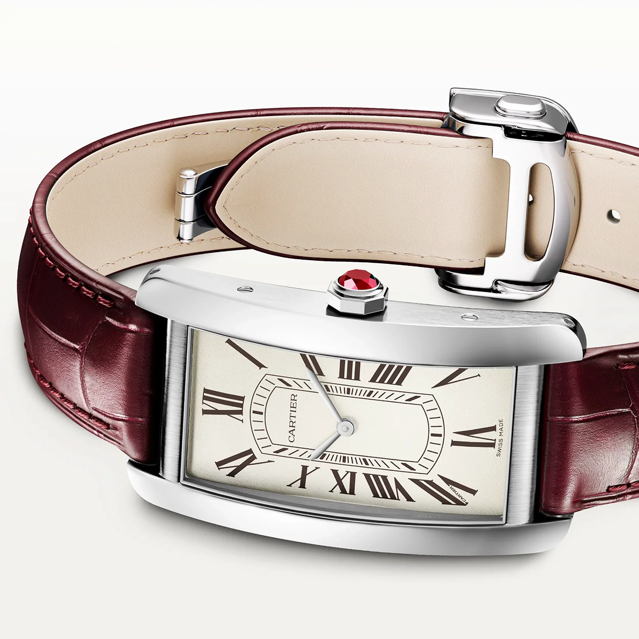 Tank Américaine Large Platinum Mens Automatic Strap Watch - Image 2