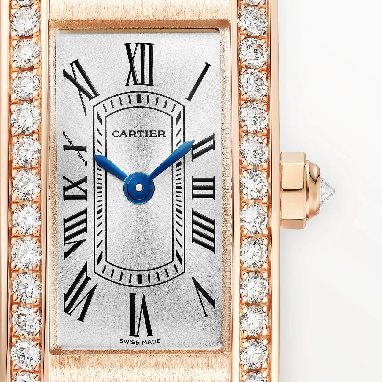 Tank Américaine Mini 18ct Rose Gold Diamond Bezel Strap Watch - Image 2