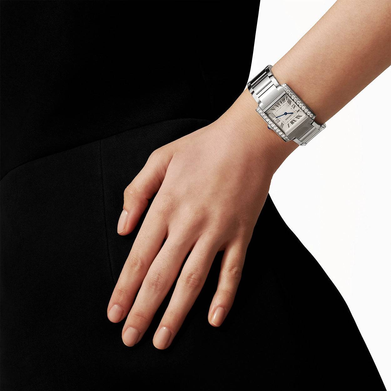 Tank Française Medium Diamond Set Steel Bracelet Watch - Image 2