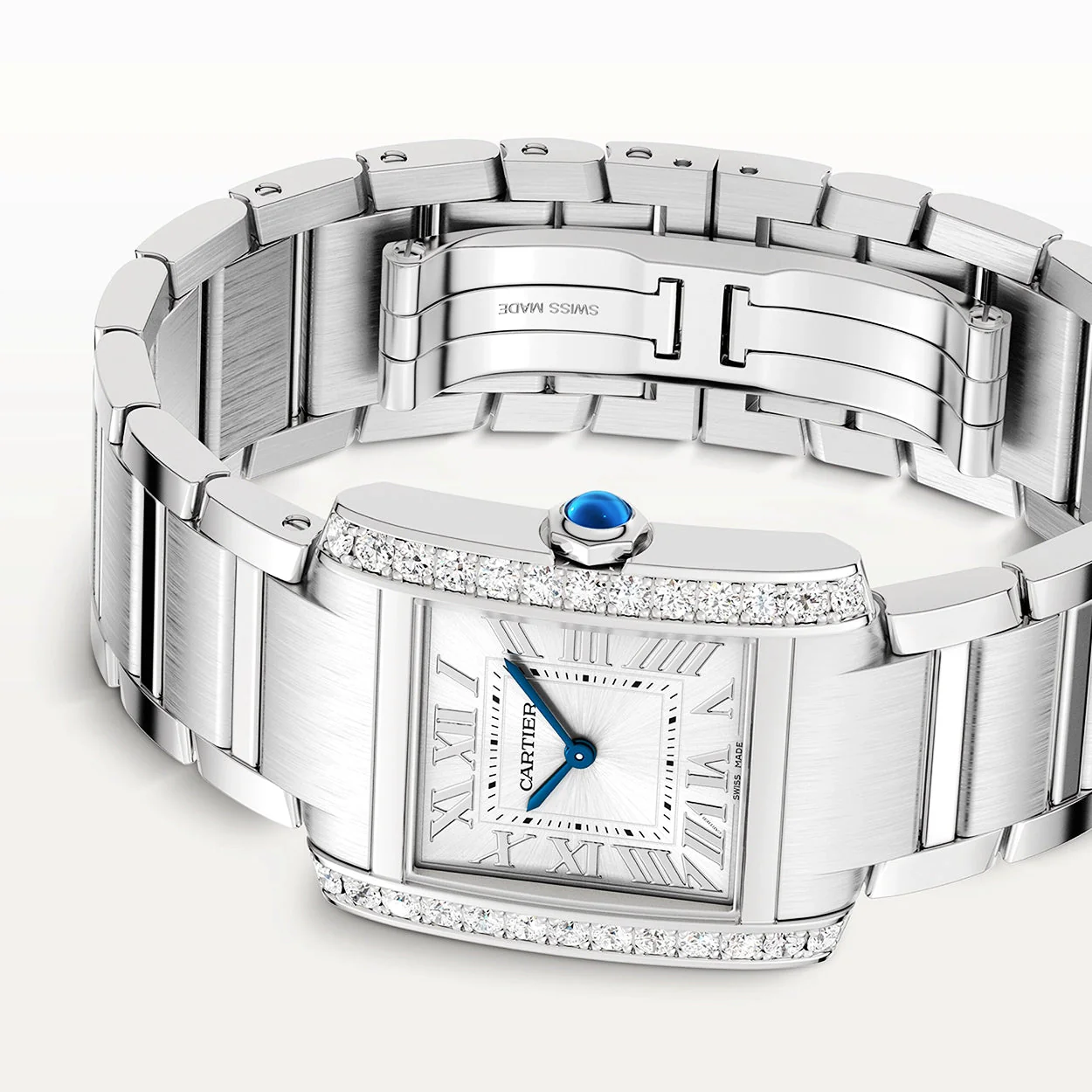 Tank Française Medium Diamond Set Steel Bracelet Watch - Image 6