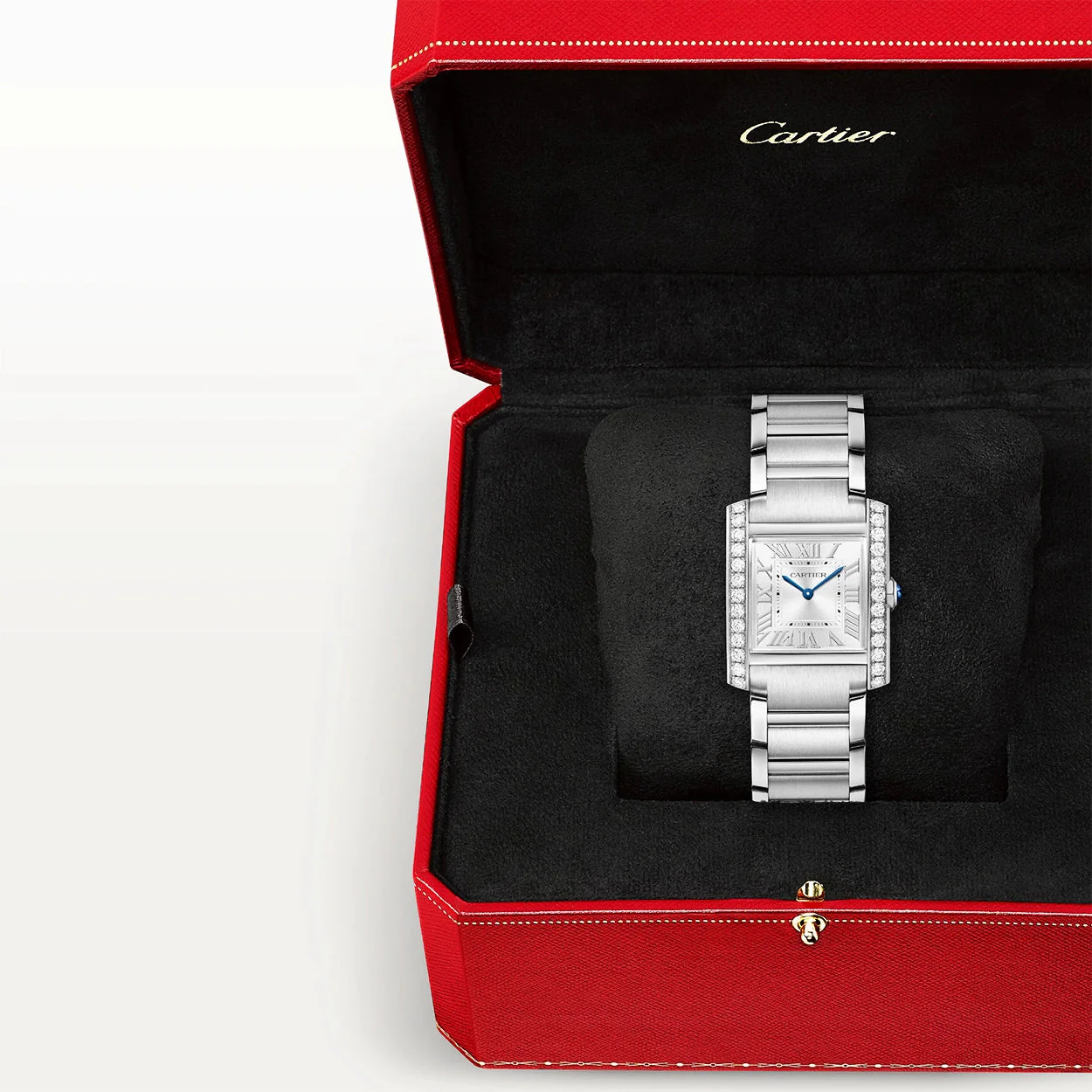 Tank Française Medium Diamond Set Steel Bracelet Watch - Image 9