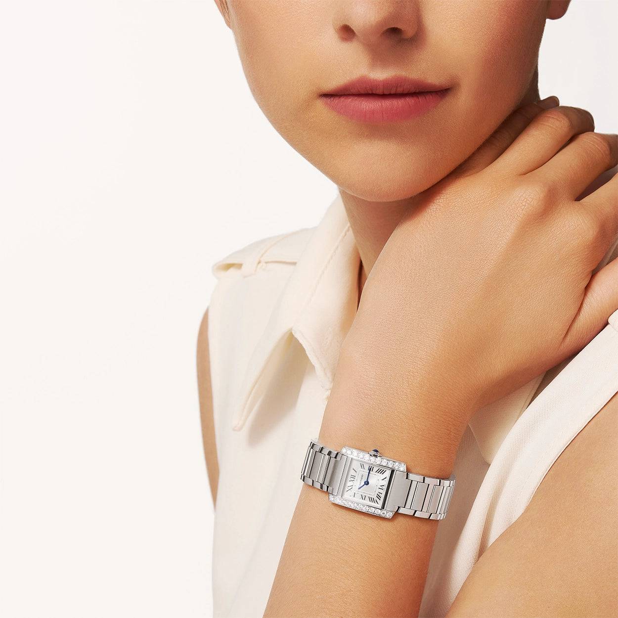 Tank Française Small Diamond Set Steel Ladies Bracelet Watch - Image 2