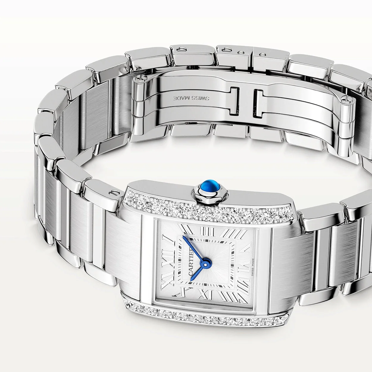 Tank Française Small Diamond Set Steel Ladies Bracelet Watch - Image 4