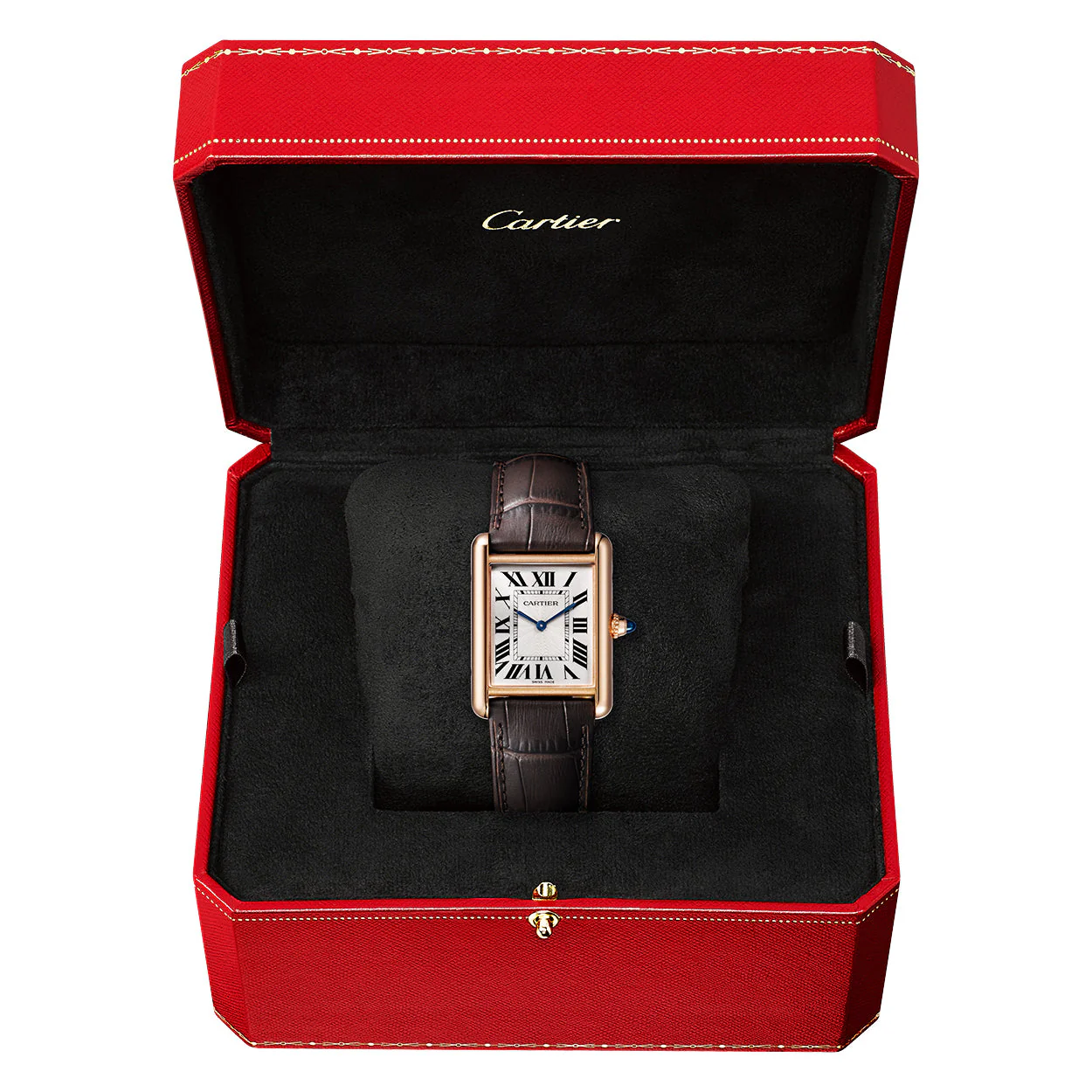 Tank Louis Cartier 18ct Rose Gold Large Model Leather Strap Watch - Image 6