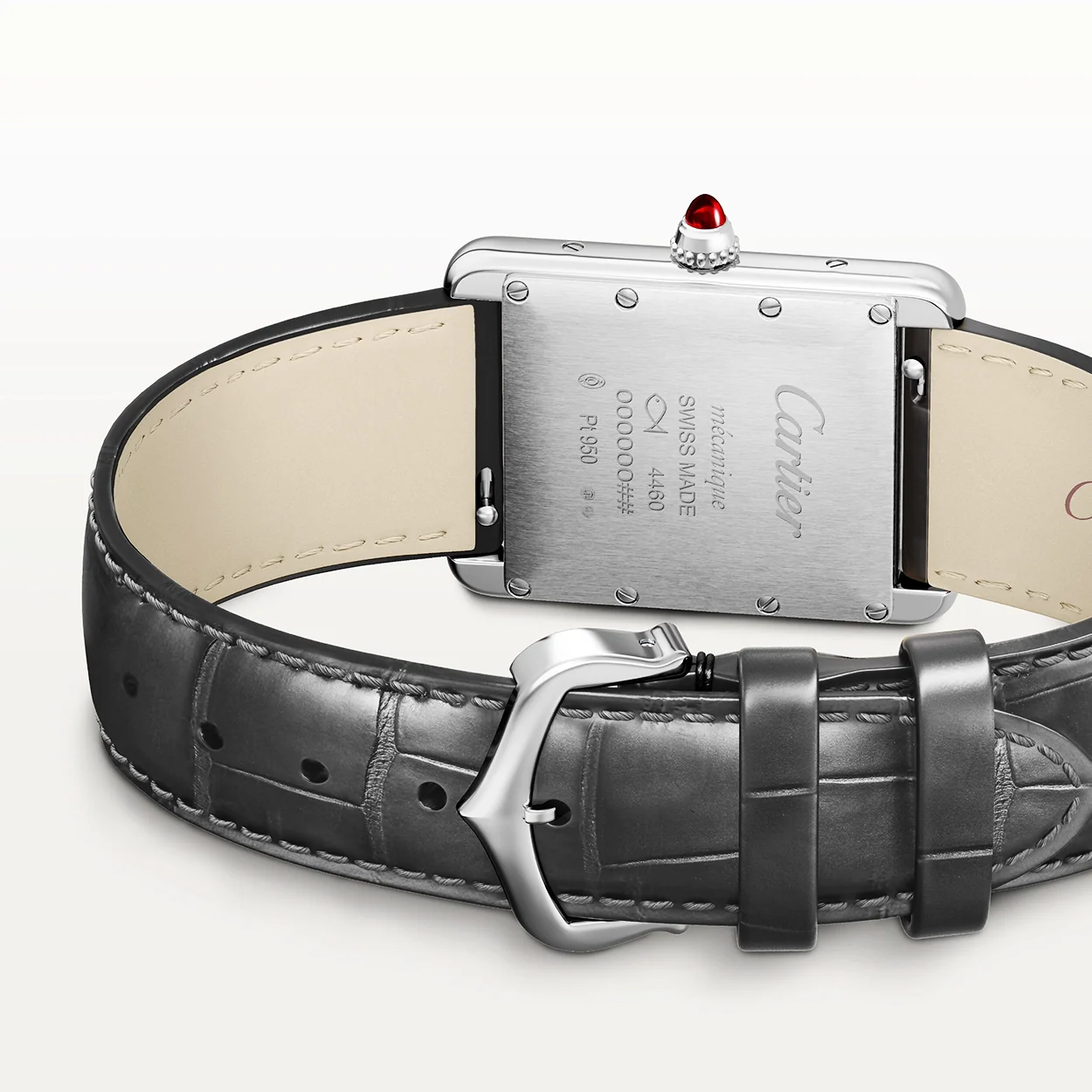 Tank Louis Cartier Platinum Large Model Leather Strap Watch - Image 2