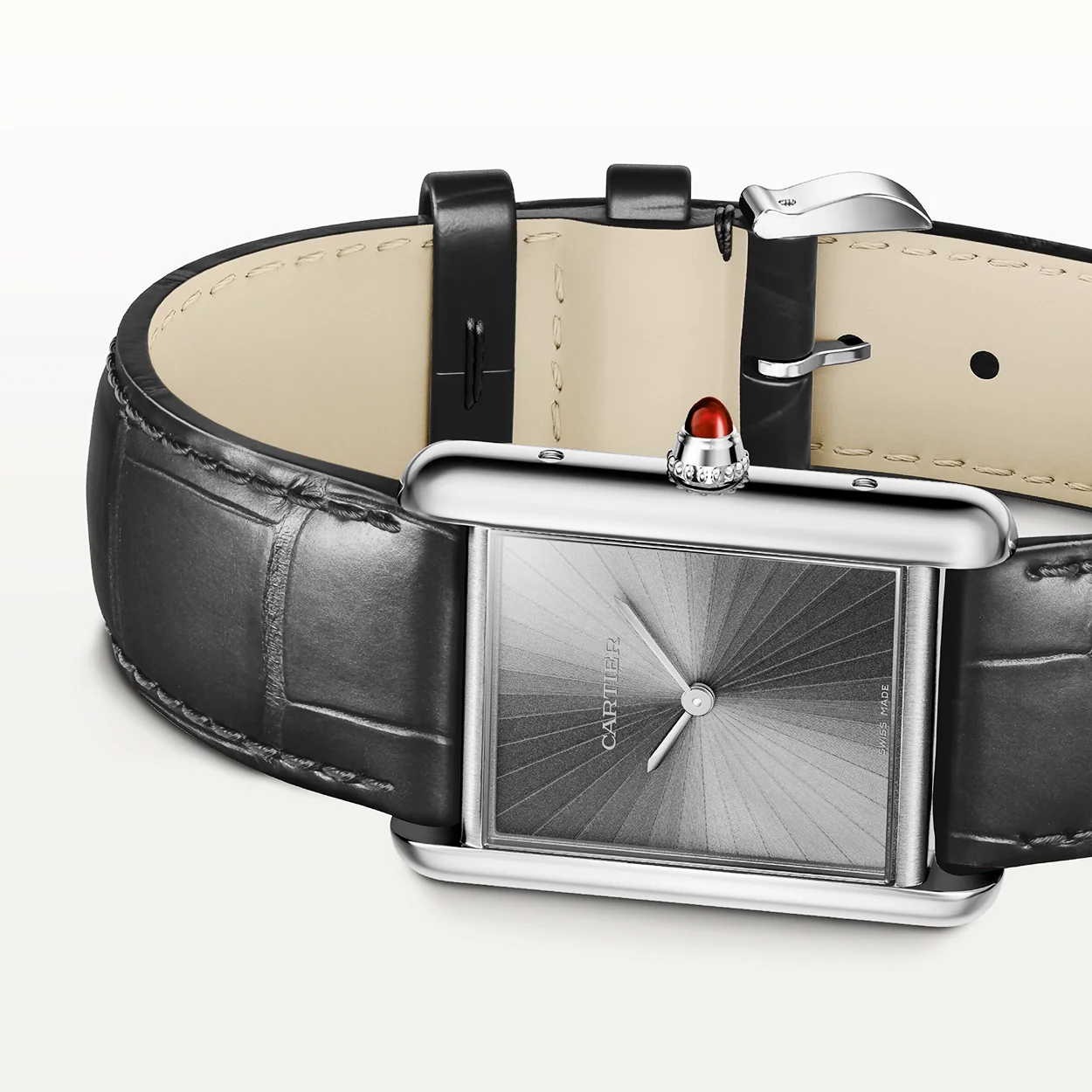 Tank Louis Cartier Platinum Large Model Leather Strap Watch - Image 4