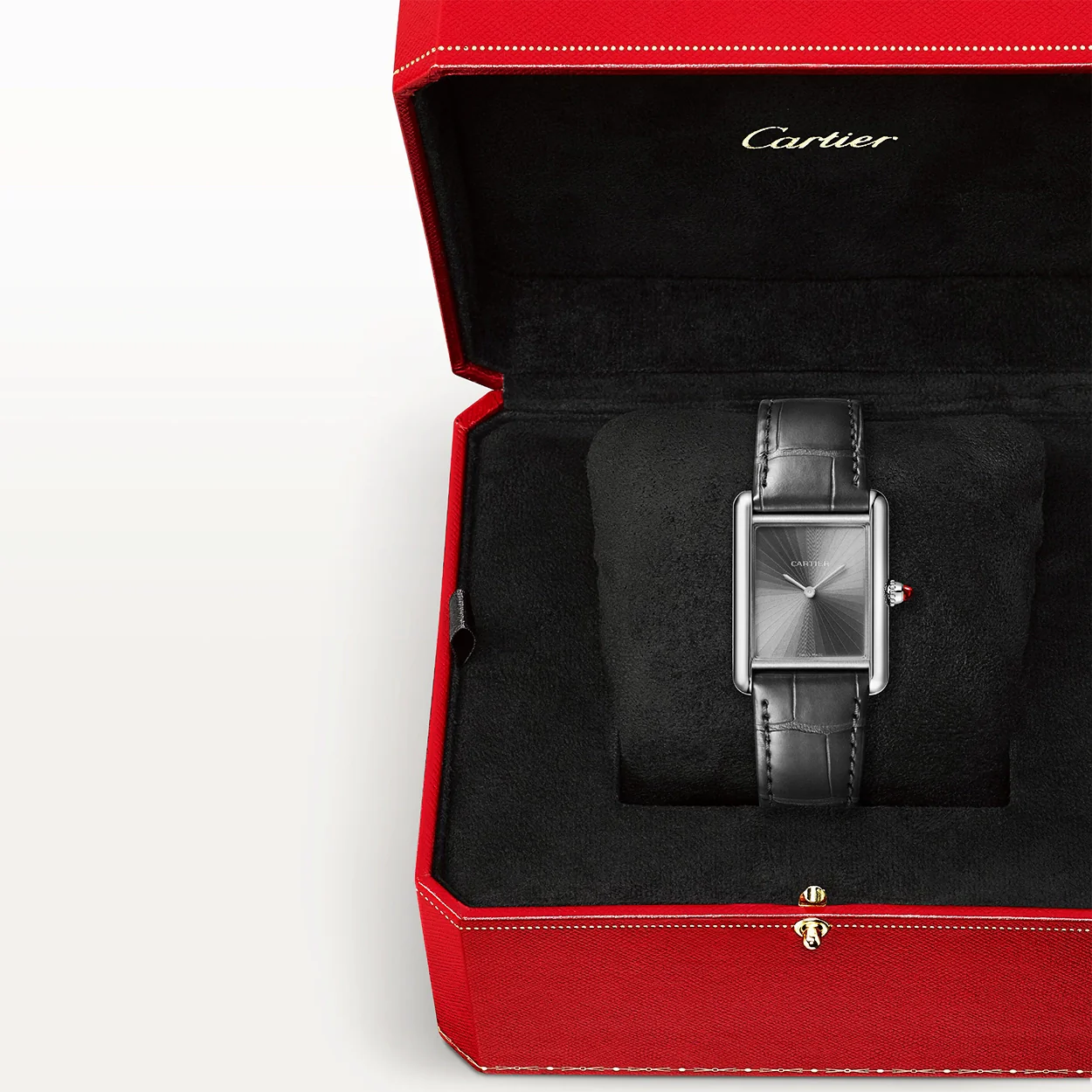 Tank Louis Cartier Platinum Large Model Leather Strap Watch - Image 5