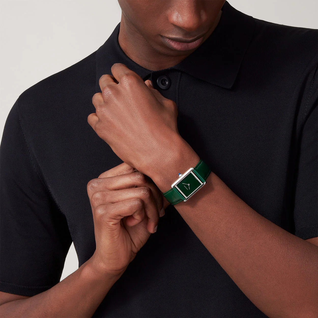 Tank Must-Horloge Green Dial & Leather Strap Watch - Image 3