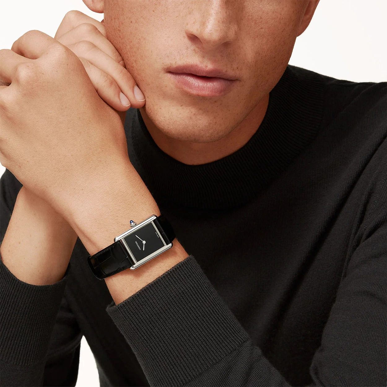 Tank Must Large Matte Black Dial & Leather Strap Watch - Image 2