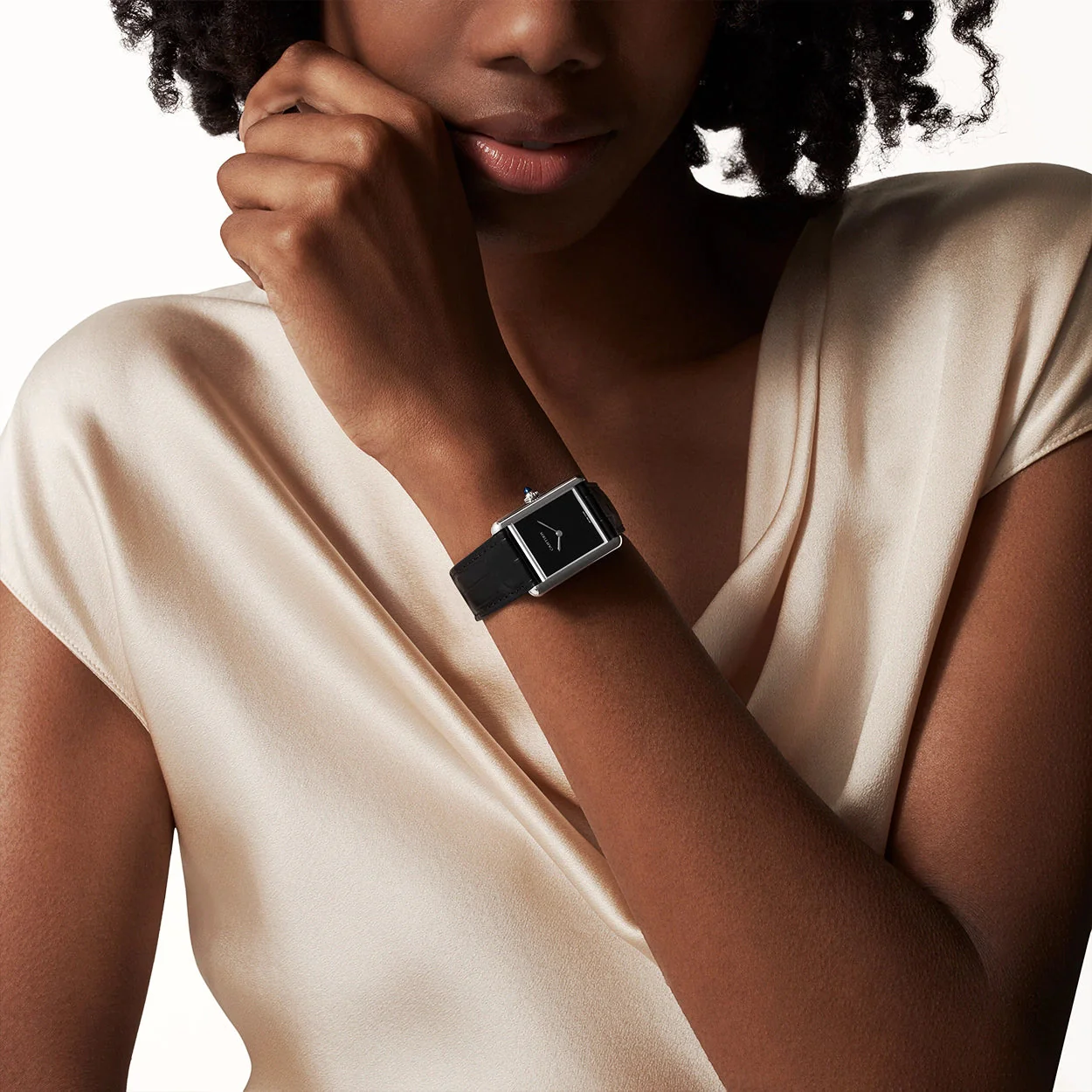 Tank Must Large Matte Black Dial & Leather Strap Watch - Image 3