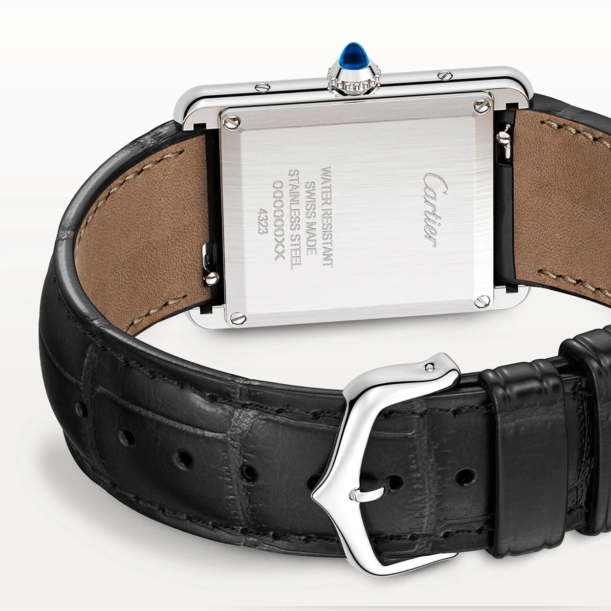 Tank Must Large Matte Black Dial & Leather Strap Watch - Image 4