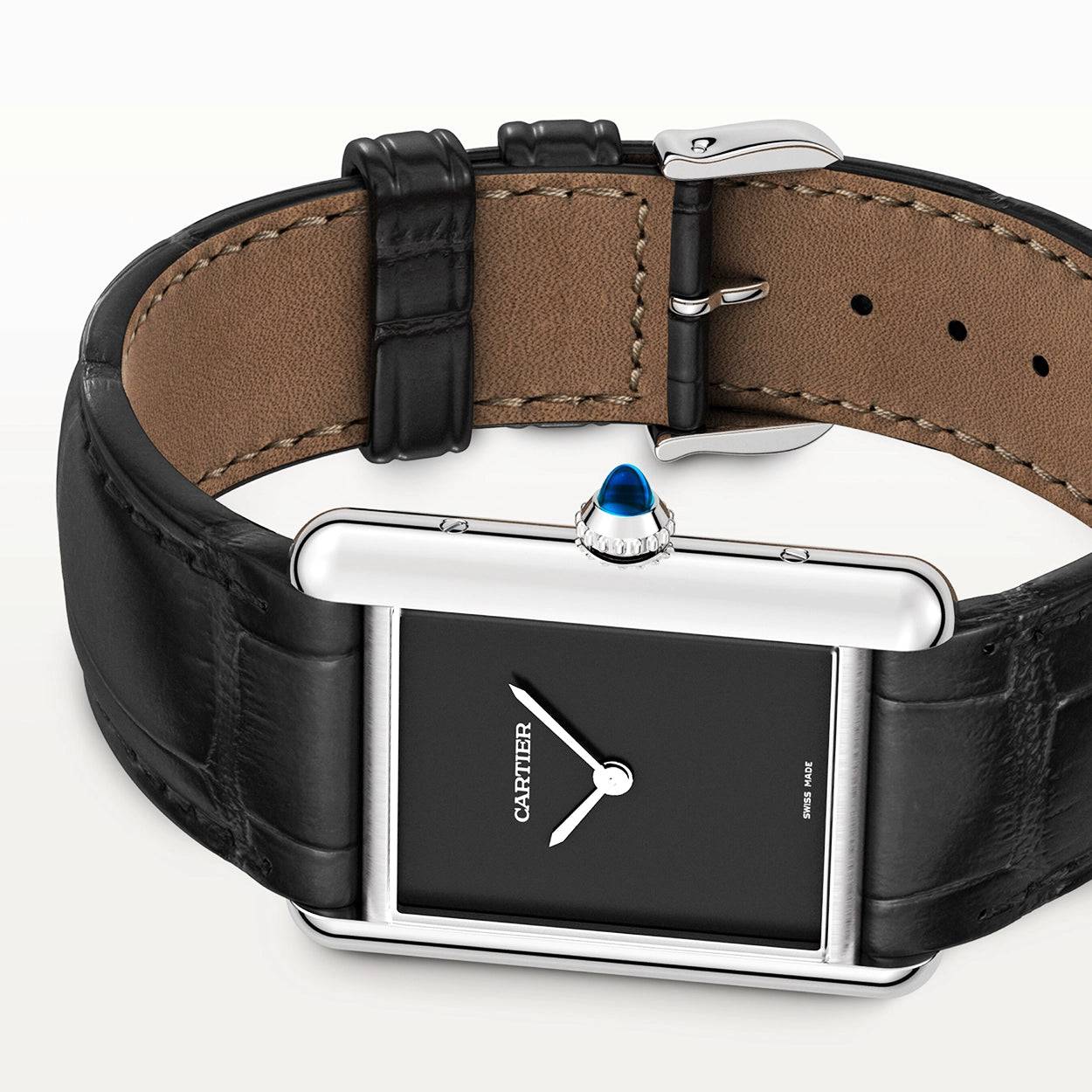 Tank Must Large Matte Black Dial & Leather Strap Watch - Image 5