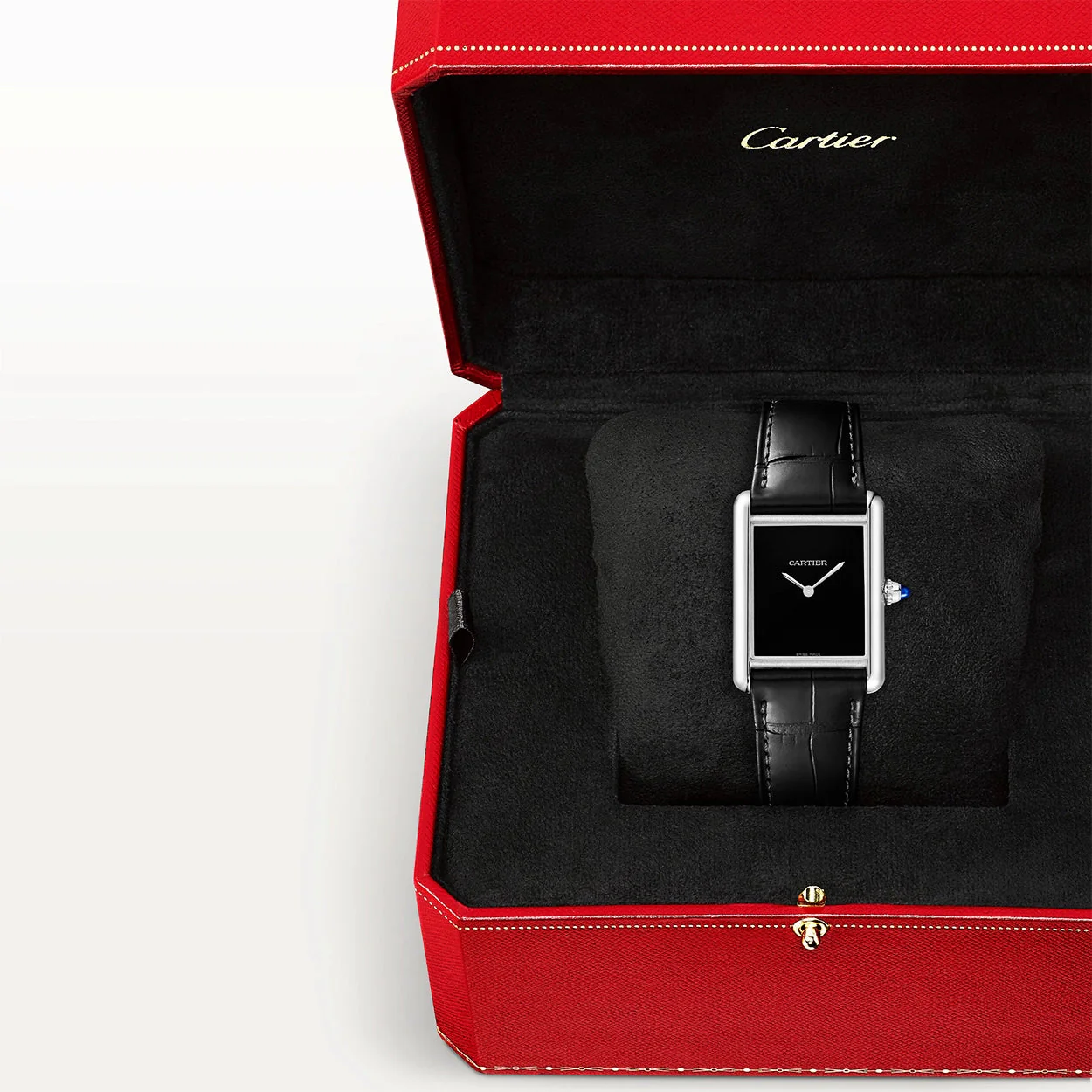 Tank Must Large Matte Black Dial & Leather Strap Watch - Image 7