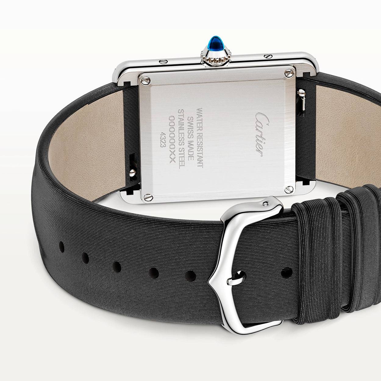 Tank Must Large Steel Diamond Set Leather Strap Watch - Image 3