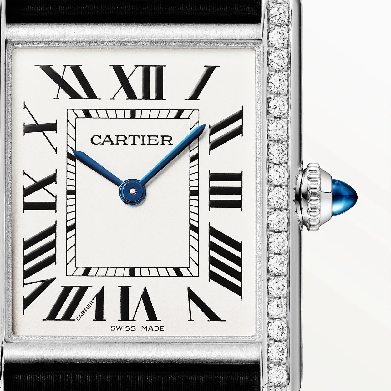 Tank Must Large Steel Diamond Set Leather Strap Watch - Image 4