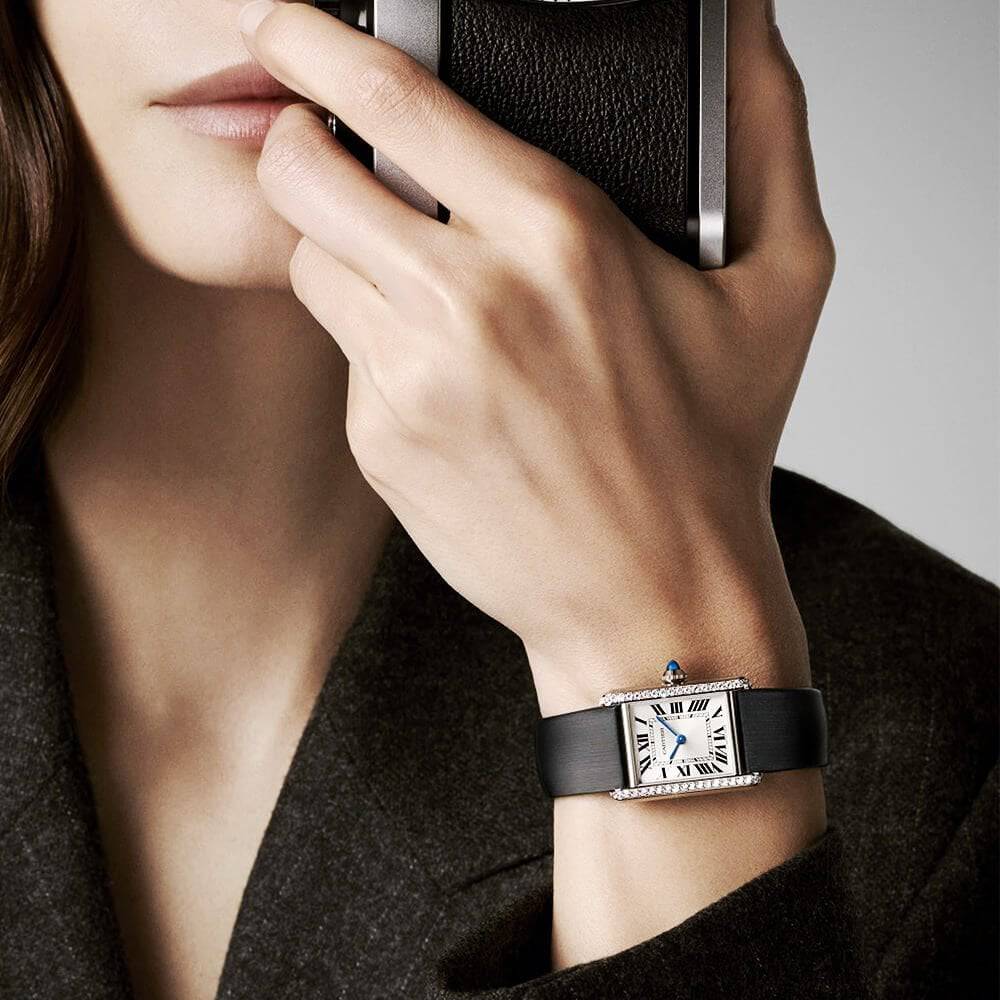 Tank Must Small Diamond Set Leather Strap Watch - Image 2