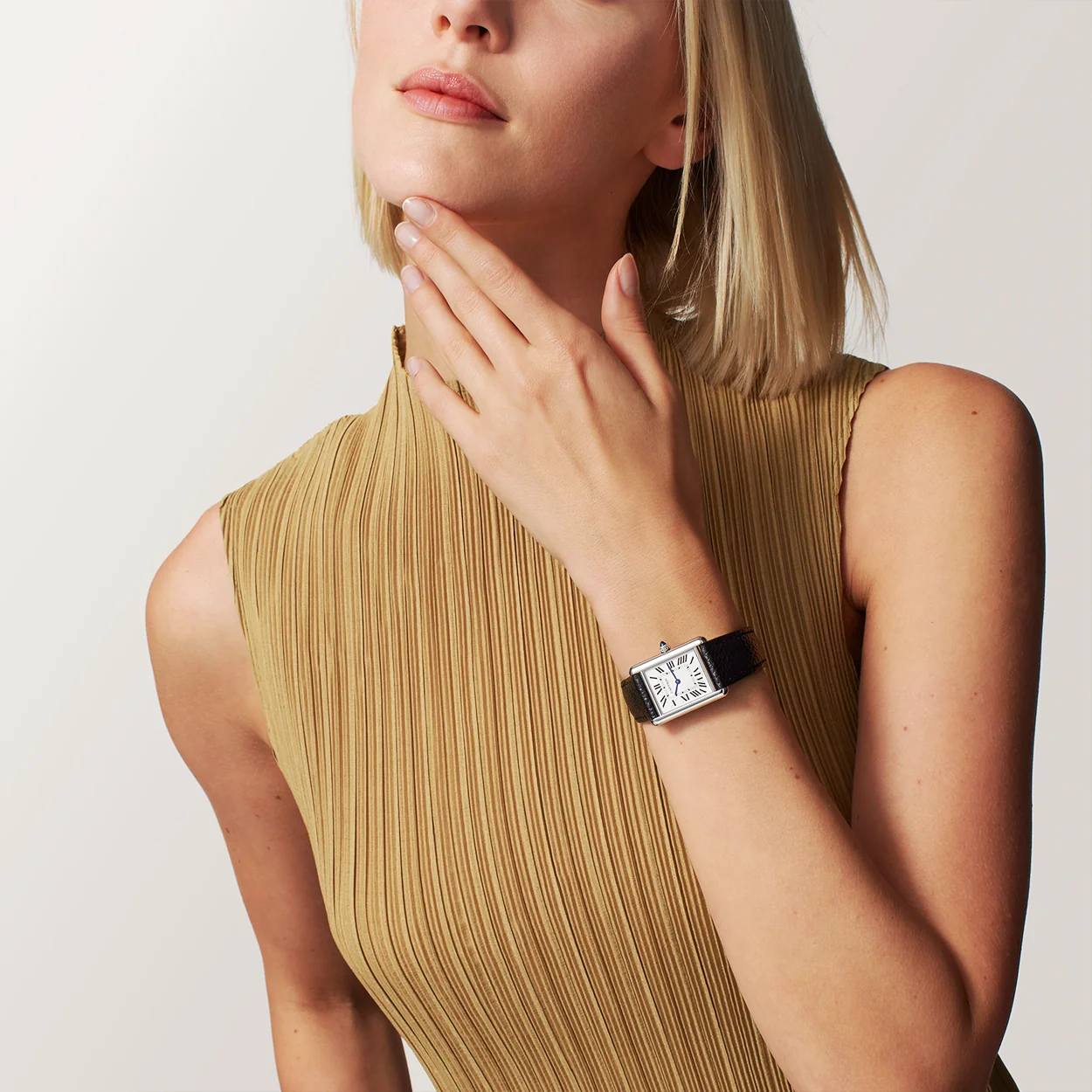 Tank Must SolarBeat™ Steel Large Leather Strap Watch - Image 2