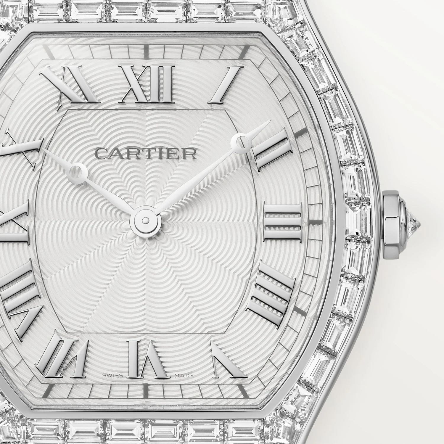 Tortue Baguette Platinum Diamond Set Leather Strap Watch - Image 2