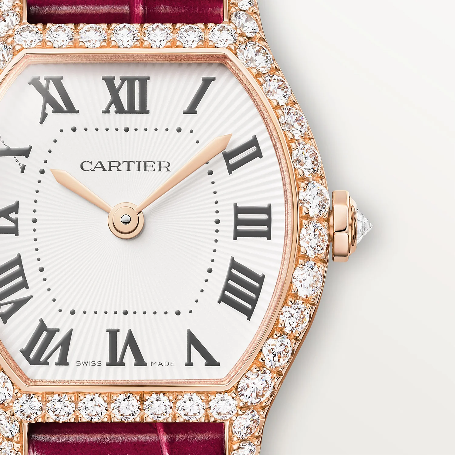 Tortue Mini Pink Gold Diamond Set Red Strap Watch - Image 2