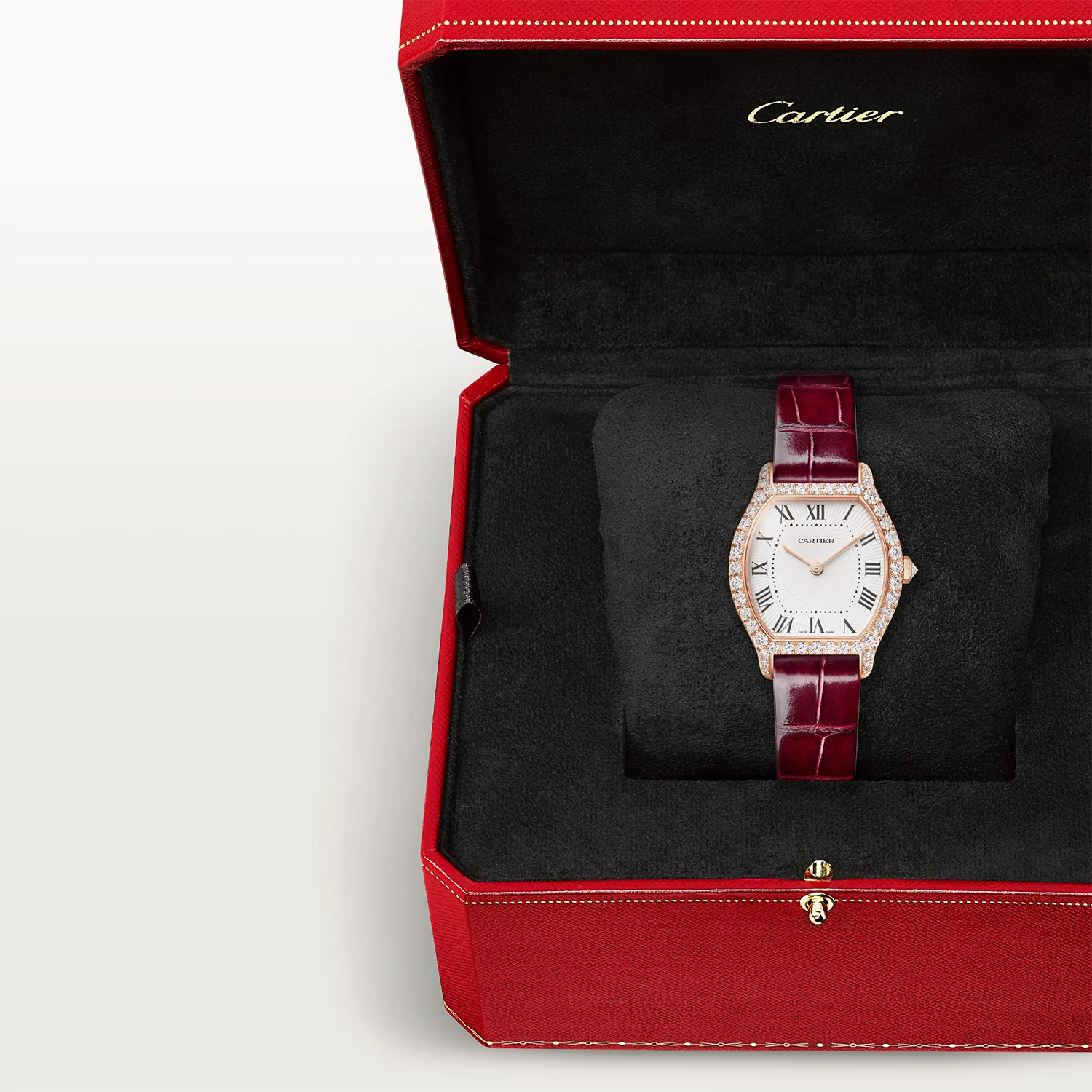 Tortue Small Pink Gold Diamond Set Red Strap Watch - Image 3