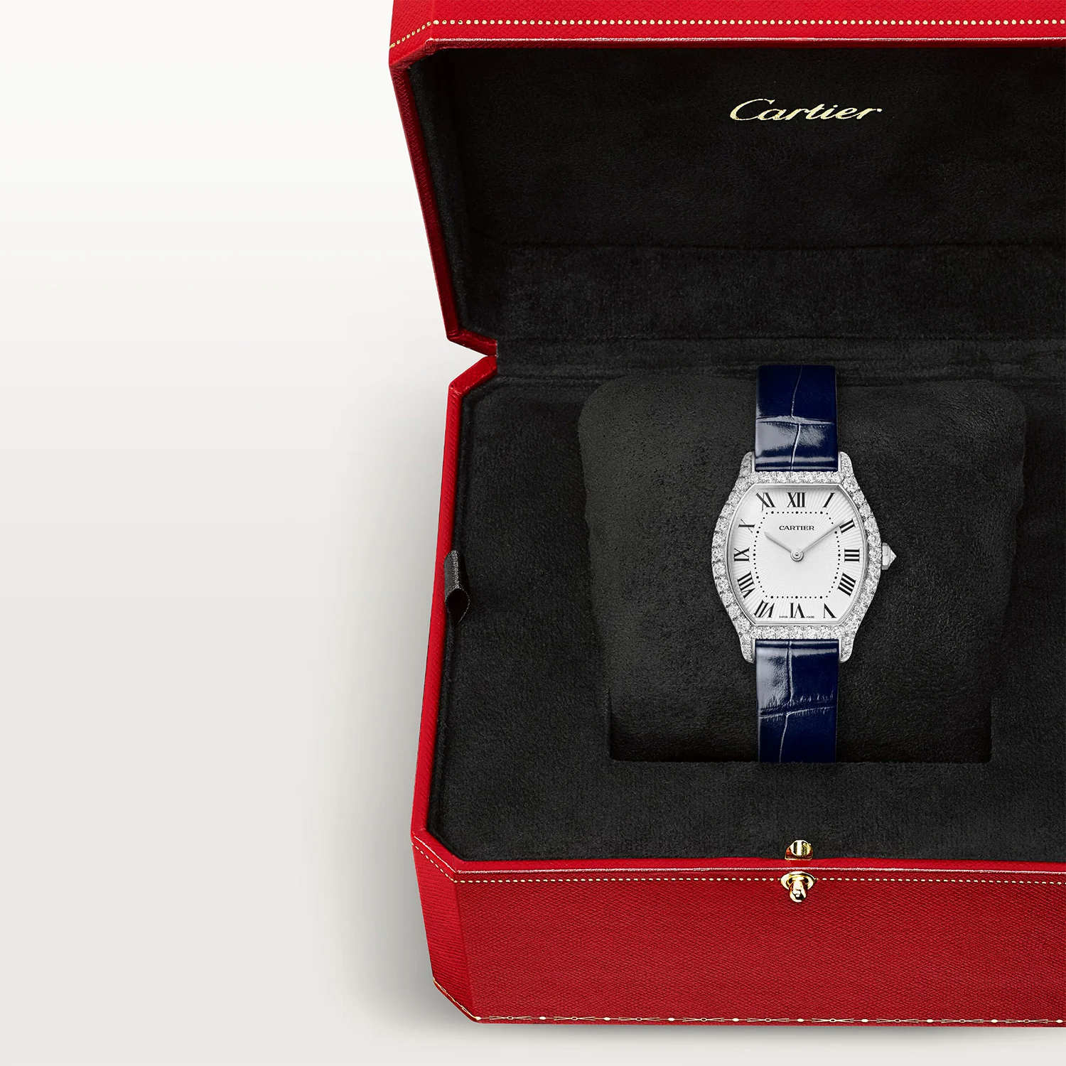 Tortue Small White Gold Diamond Set Navy Strap Watch - Image 3