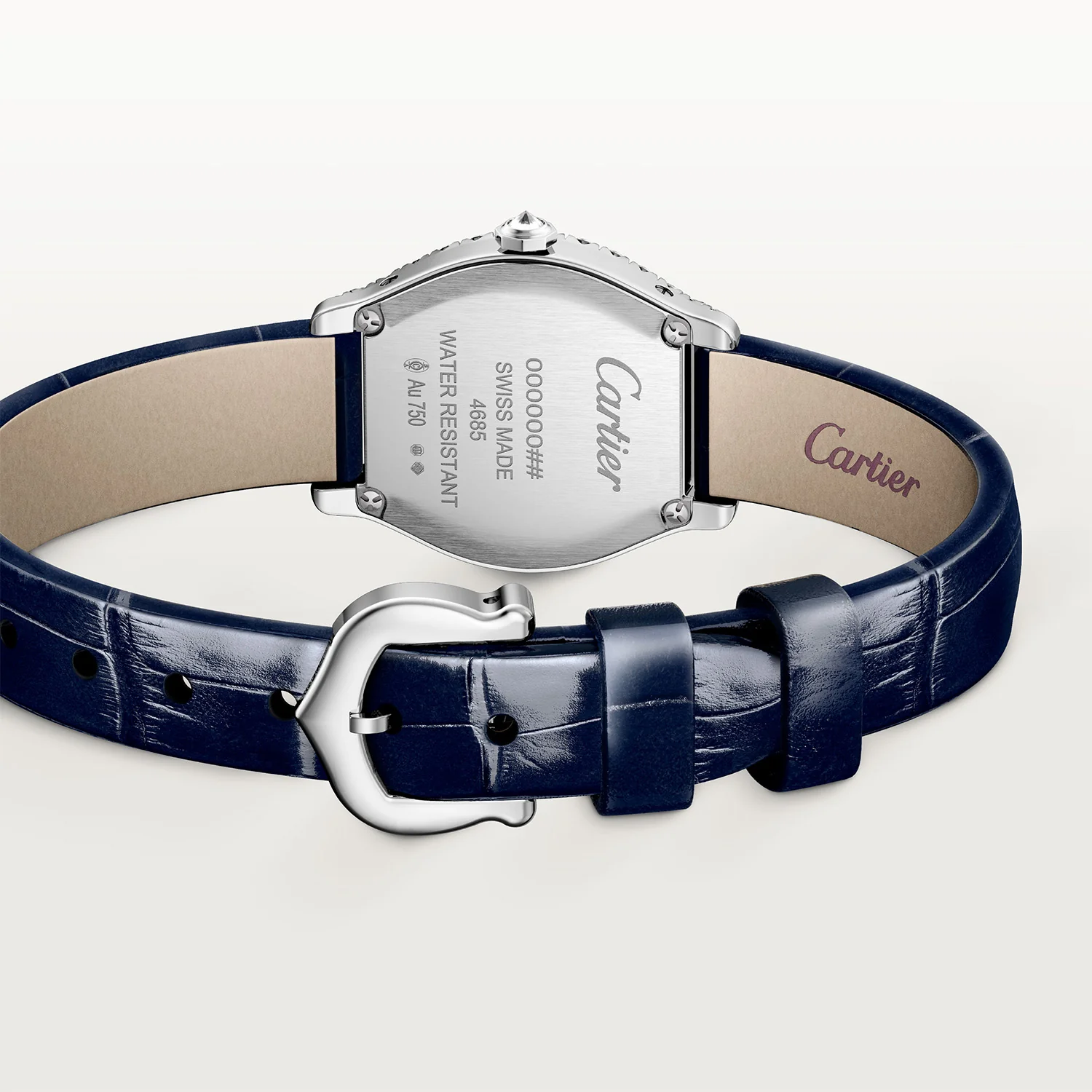 Tortue Mini White Gold Diamond Set Navy Strap Watch - Image 3