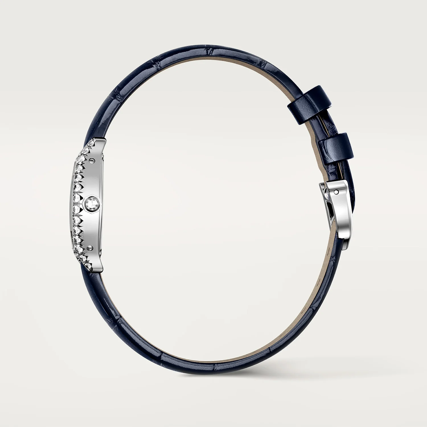 Tortue Mini White Gold Diamond Set Navy Strap Watch - Image 4