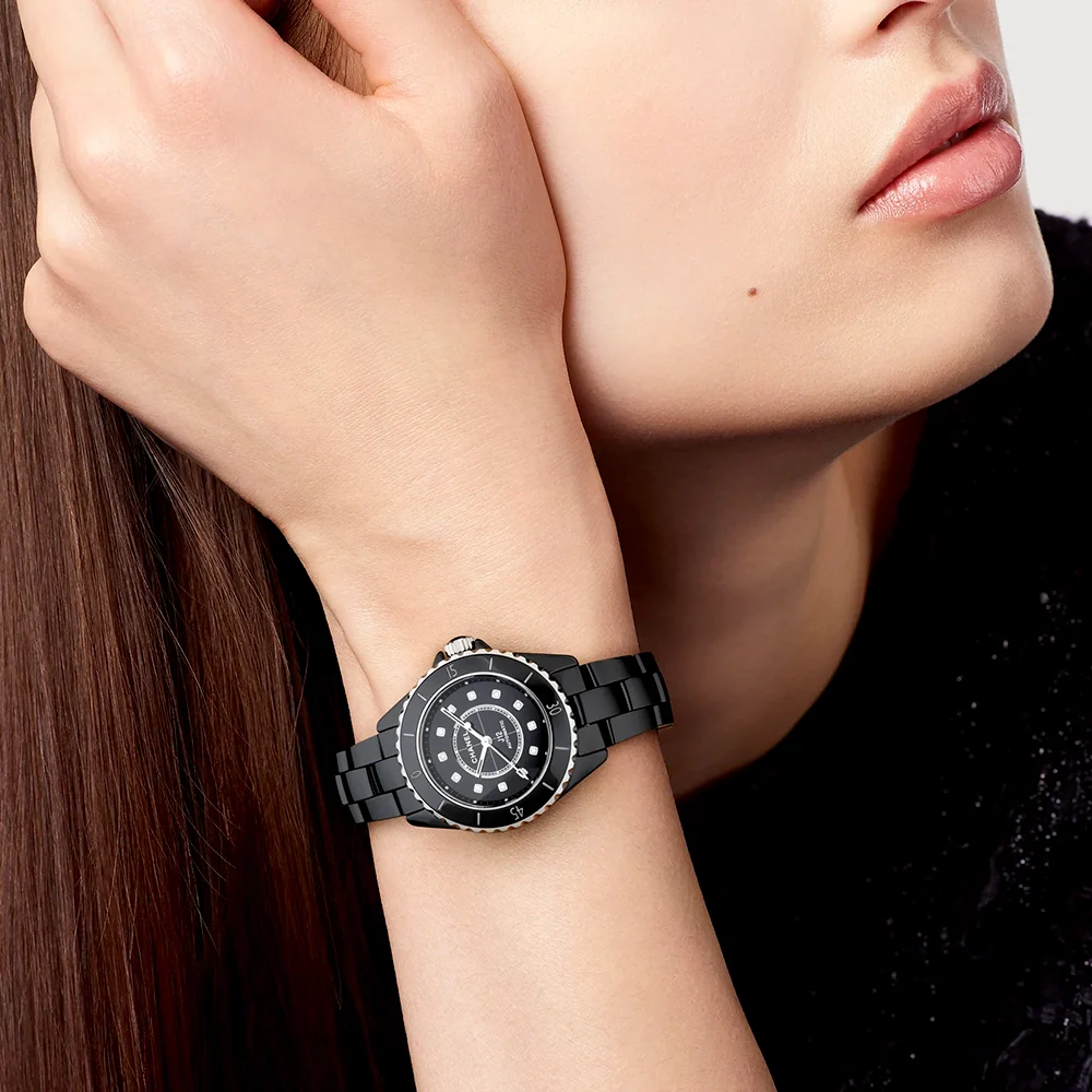 J12 33mm Black Ceramic Ladies Diamond Dial Automatic Watch - Image 2