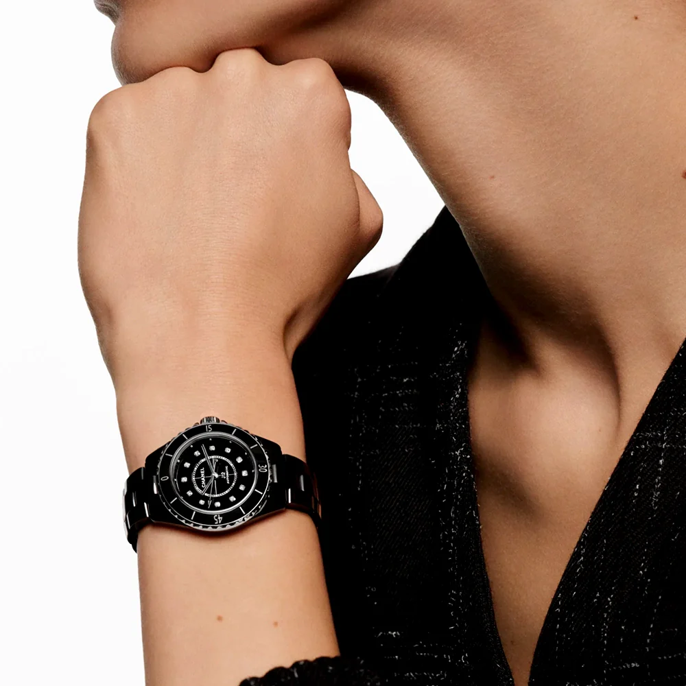 J12 33mm Black Ceramic Ladies Diamond Dial Automatic Watch - Image 3