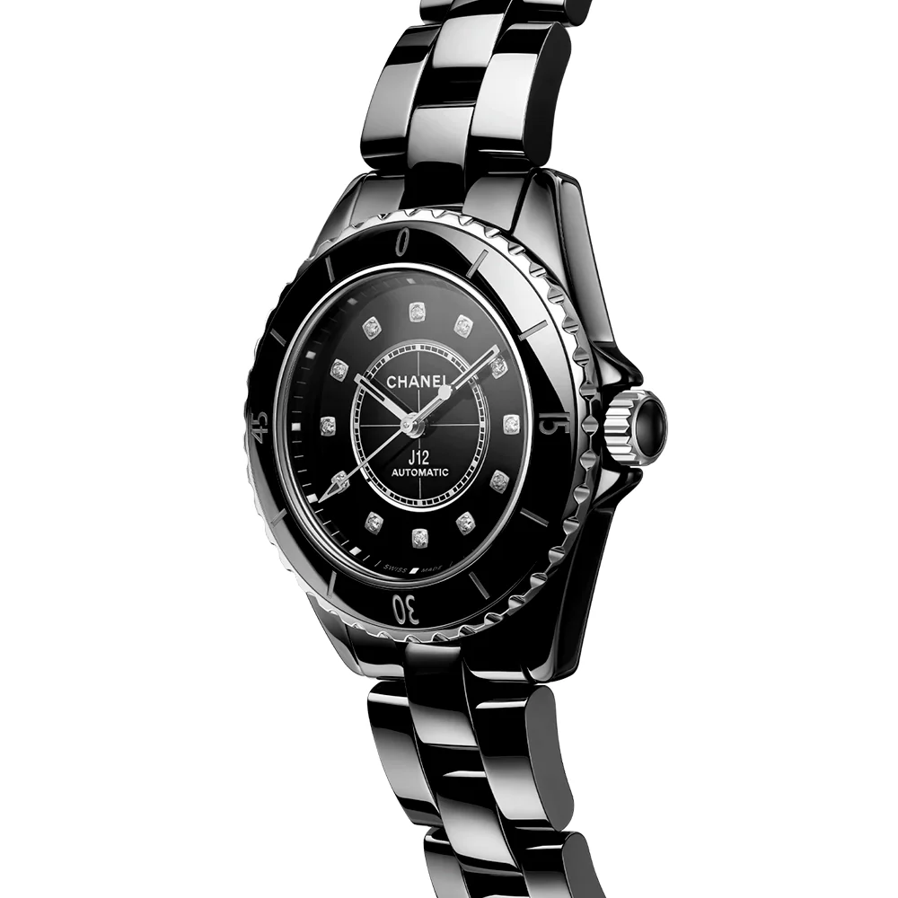 J12 33mm Black Ceramic Ladies Diamond Dial Automatic Watch - Image 4