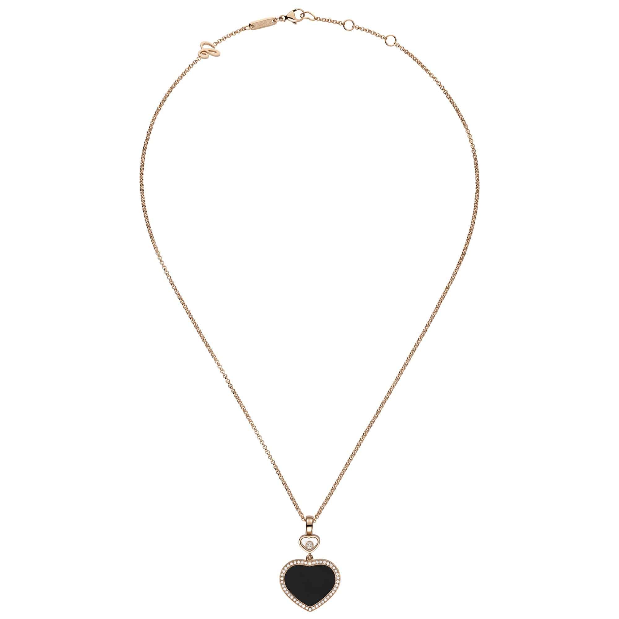 18ct Rose Gold Happy Hearts Black Onyx & Diamond Surround Pendant - Image 2