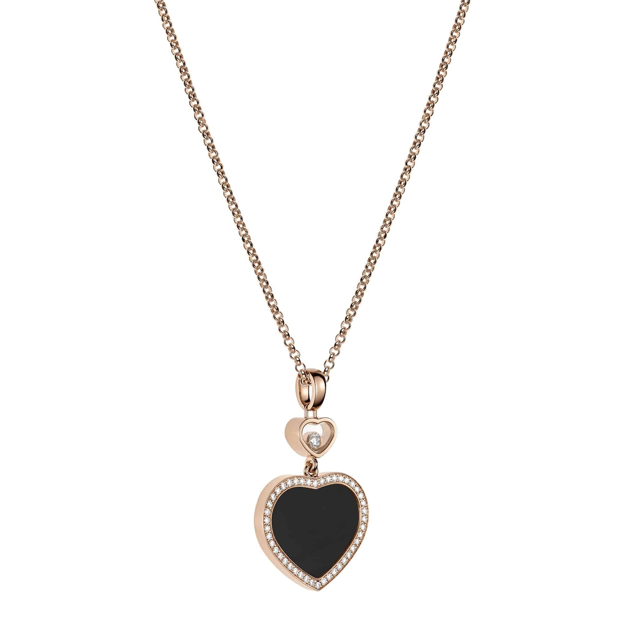 18ct Rose Gold Happy Hearts Black Onyx & Diamond Surround Pendant - Image 3