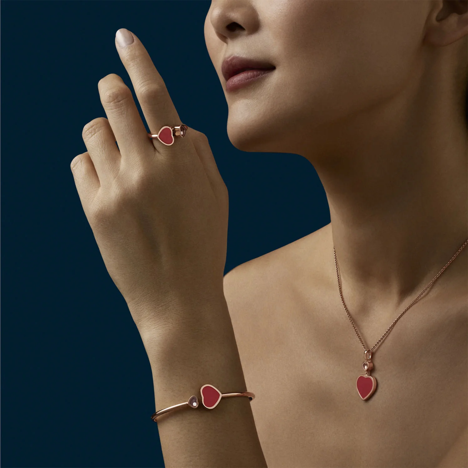18ct Rose Gold Happy Hearts Carnelian & Diamond Bangle - Image 2