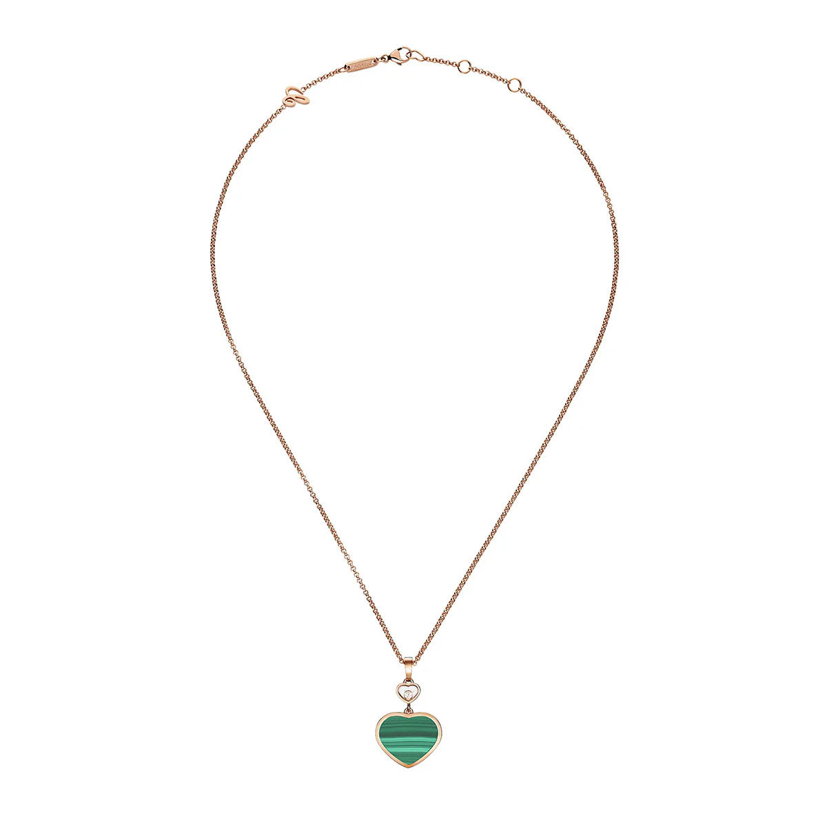 18ct Rose Gold Happy Hearts Malachite & Diamond Pendant - Image 4