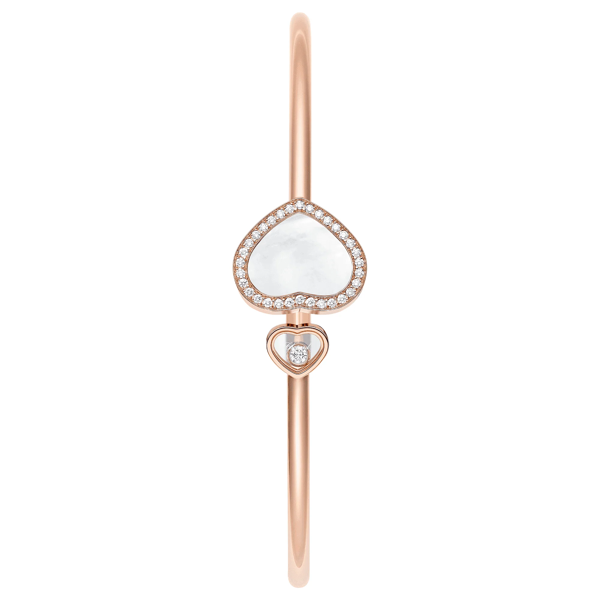 18ct Rose Gold Happy Hearts Mother Of Pearl & Diamond Set Bangle - Image 2