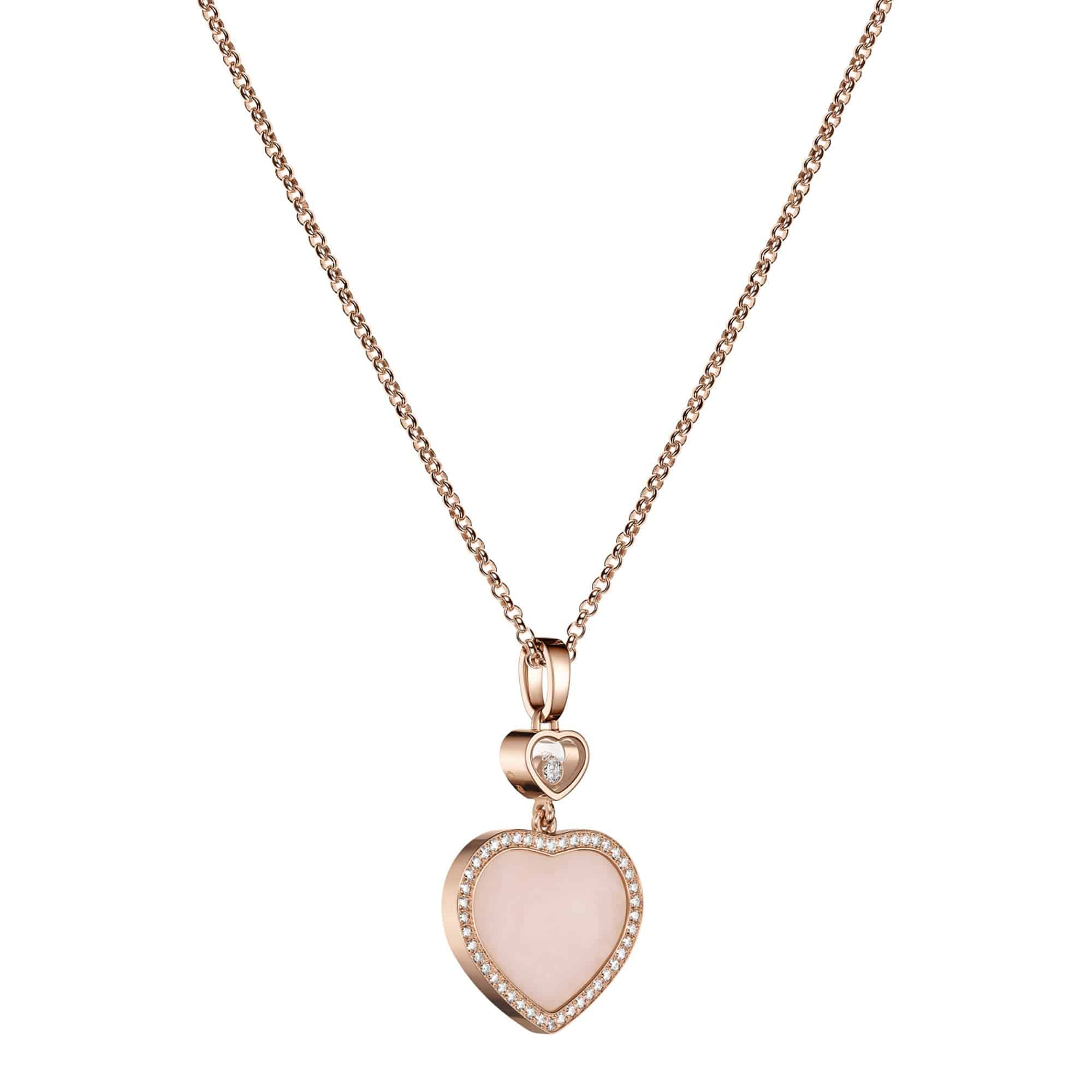 18ct Rose Gold Happy Hearts Pink Opal & Diamond Surround Pendant - Image 2