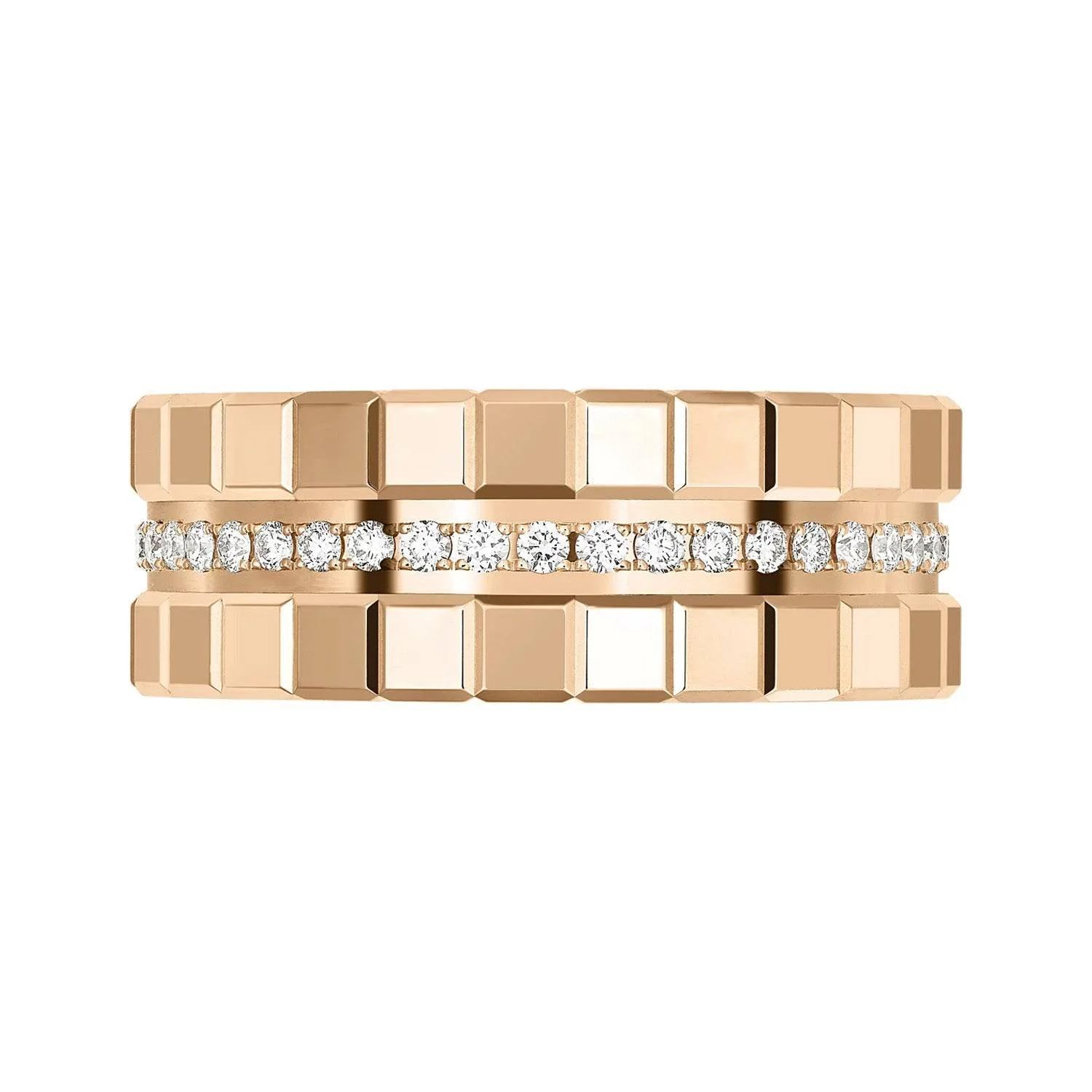 18ct Rose Gold Ice Cube 3 Row Diamond Set Ring - Image 3