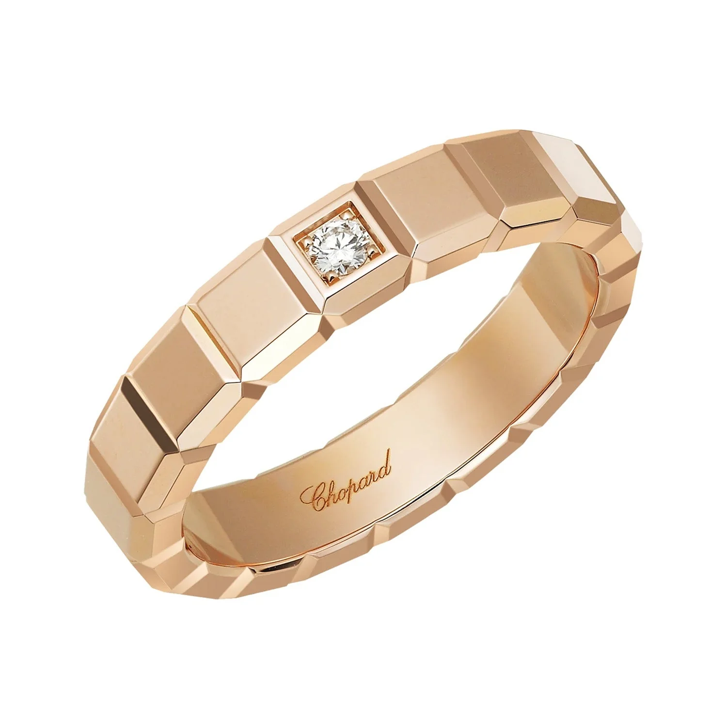 18ct Rose Gold Ice Cube Single Diamond Set Ring - Image 3