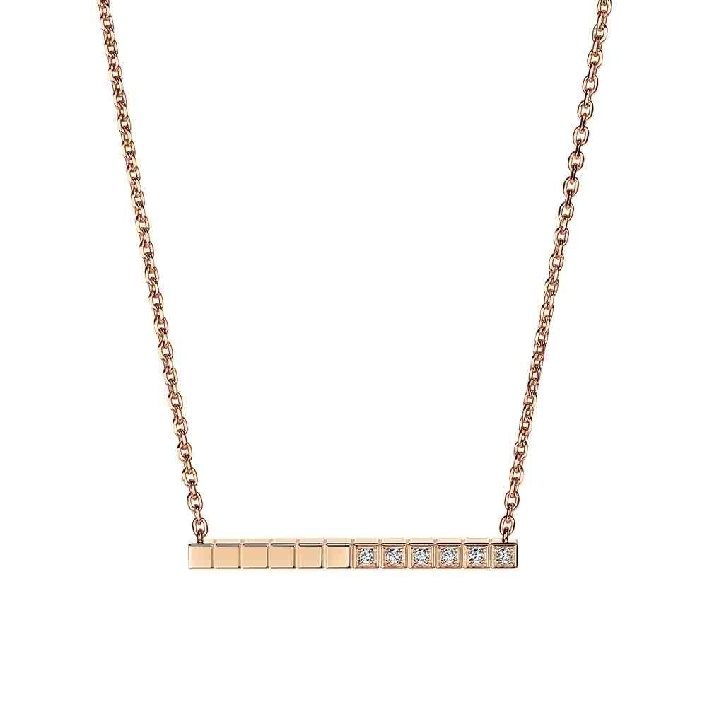 18ct Rose Gold Ice Cube Part Diamond Set Necklace - Image 3