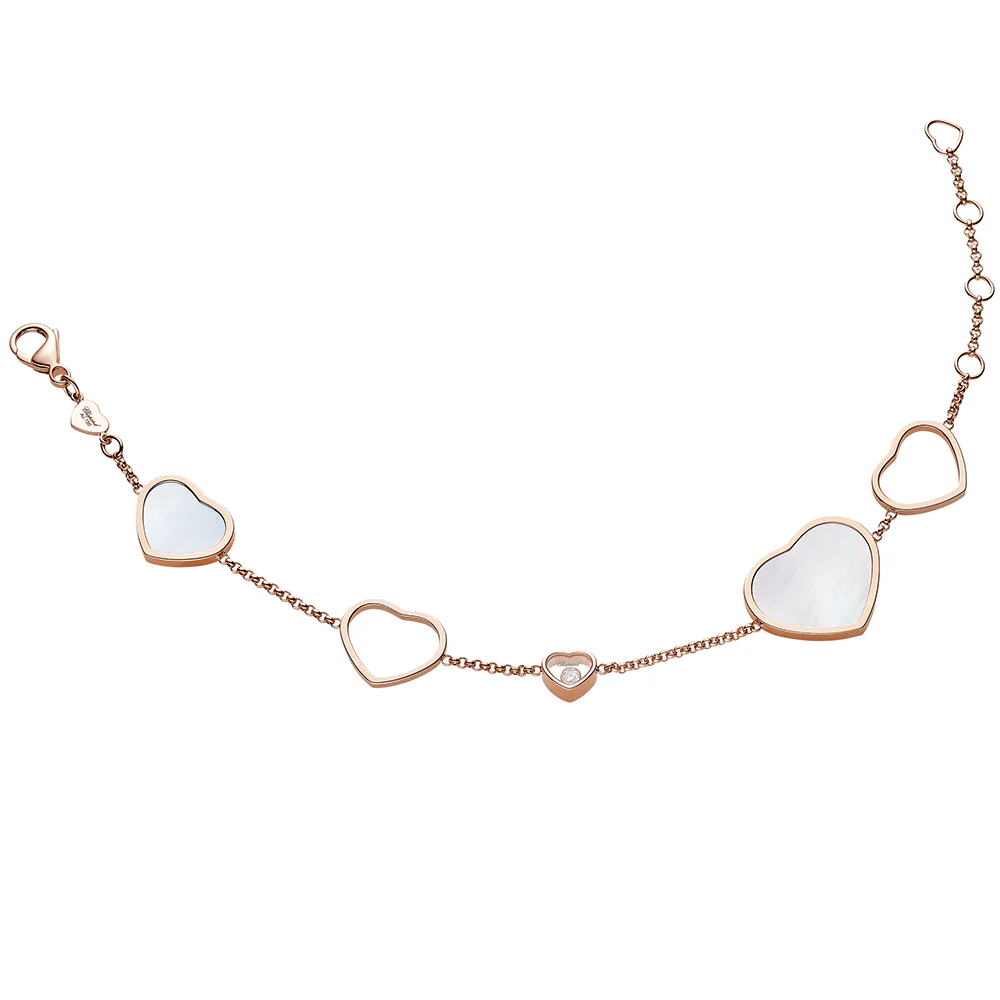 18ct Rose Gold Mother Of Pearl Happy Hearts & Diamond Bracelet - Image 2