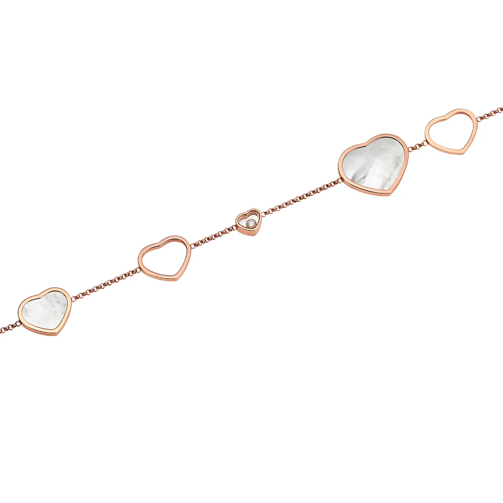 18ct Rose Gold Mother Of Pearl Happy Hearts & Diamond Bracelet - Image 3