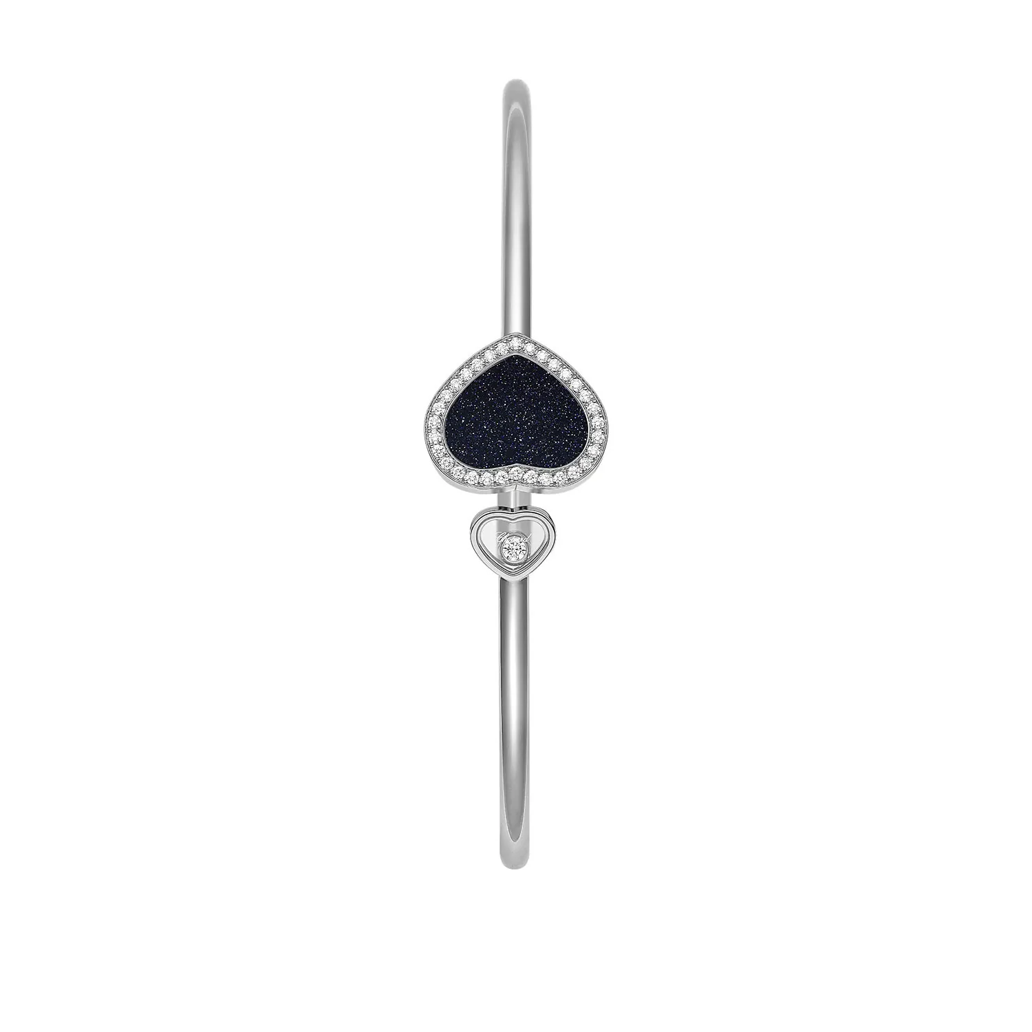 18ct White Gold Happy Hearts Blue Aventurine & Diamond Set Bangle - Image 3