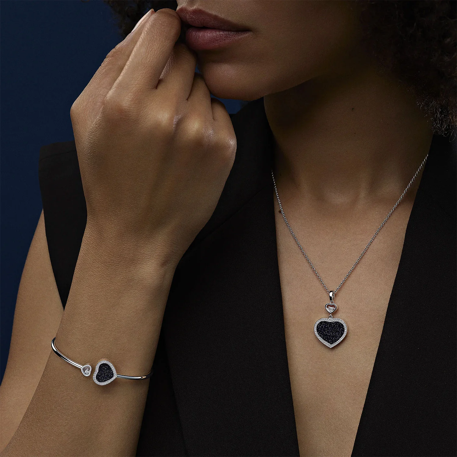 18ct White Gold Happy Hearts Blue Aventurine & Diamond Surround Pendant - Image 2